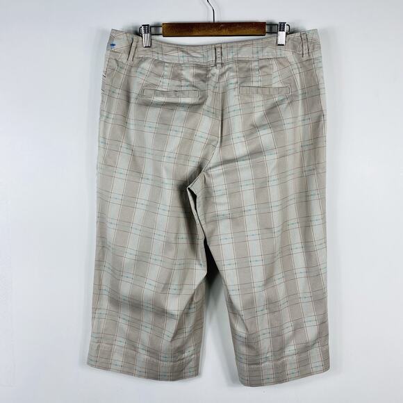 Lane Bryant Plus Size 18 Plaid Cropped Capri Pants Tan Cotton Blend Casual - Picture 2 of 5